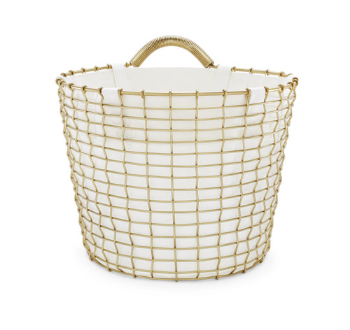 Handmade Basket Brass Bin Series 16 with Liner White